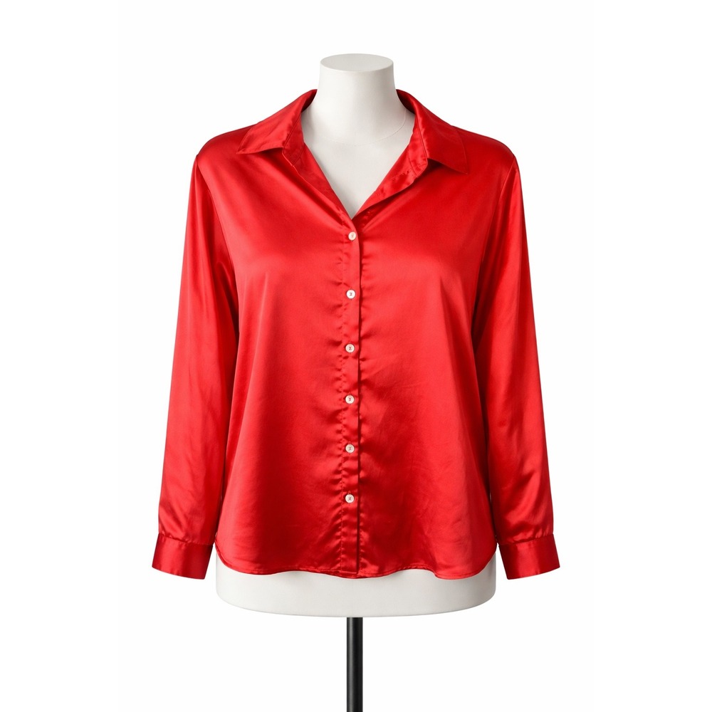 Show Me Your Mumu Smith Button Down Shirt Red Satin Long Sleeve Womens Small